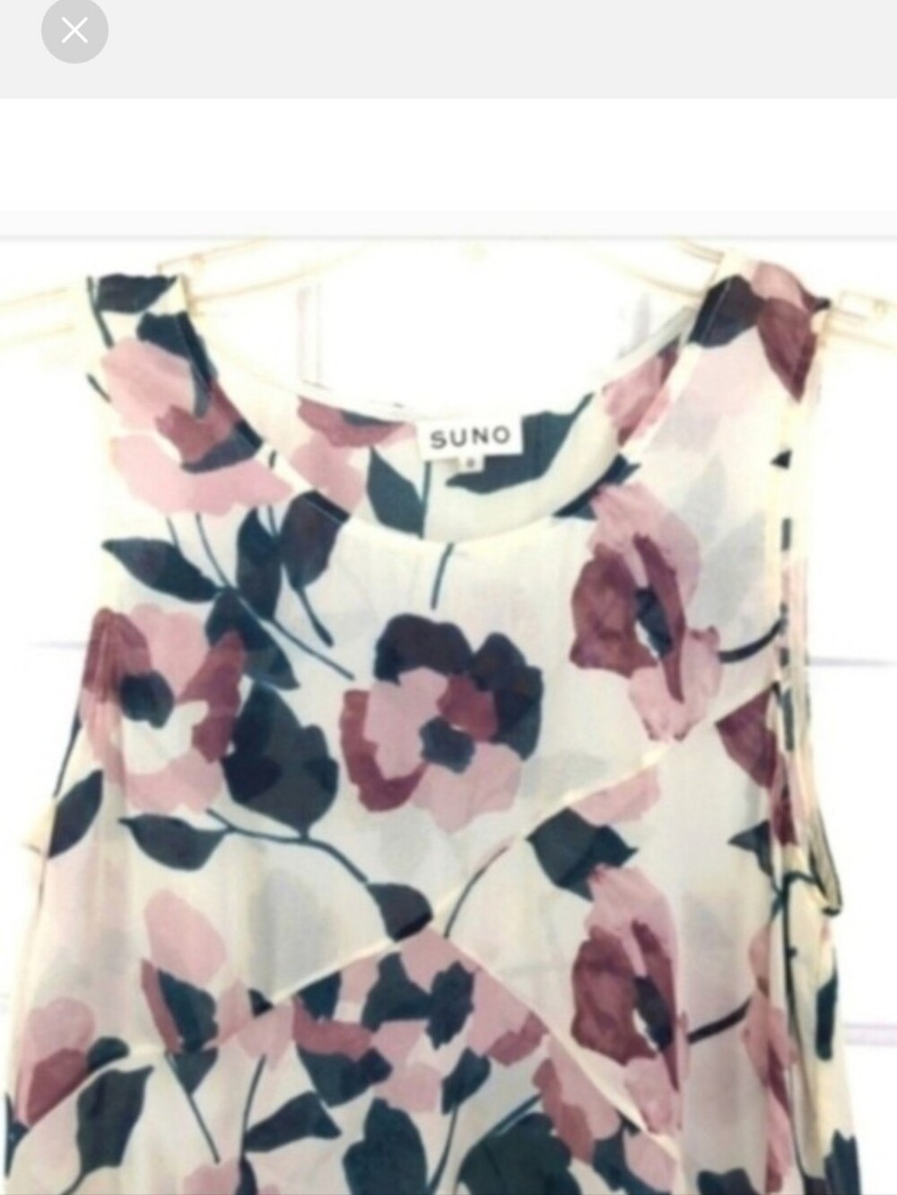 SUNO Silk Floral Sleeveless Tunic in Pink, Green, Cream 100 Percent Silk - Picture 3 of 8